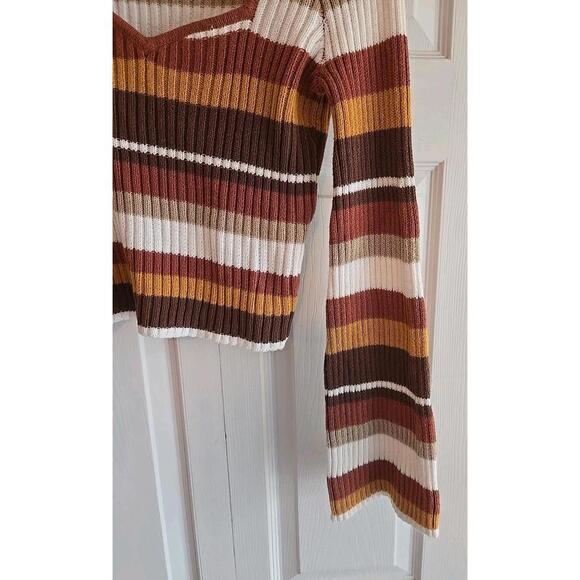 Holister  Knit Crop ribbed Sweater Tank Retro Flare Arms Medium Stripes - Picture 4 of 6